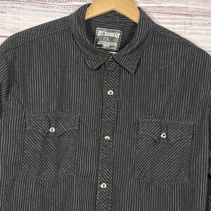 Skully Snap Button Shirt Pinstriped Pockets Western Cowboy Rodeo Black SZ L